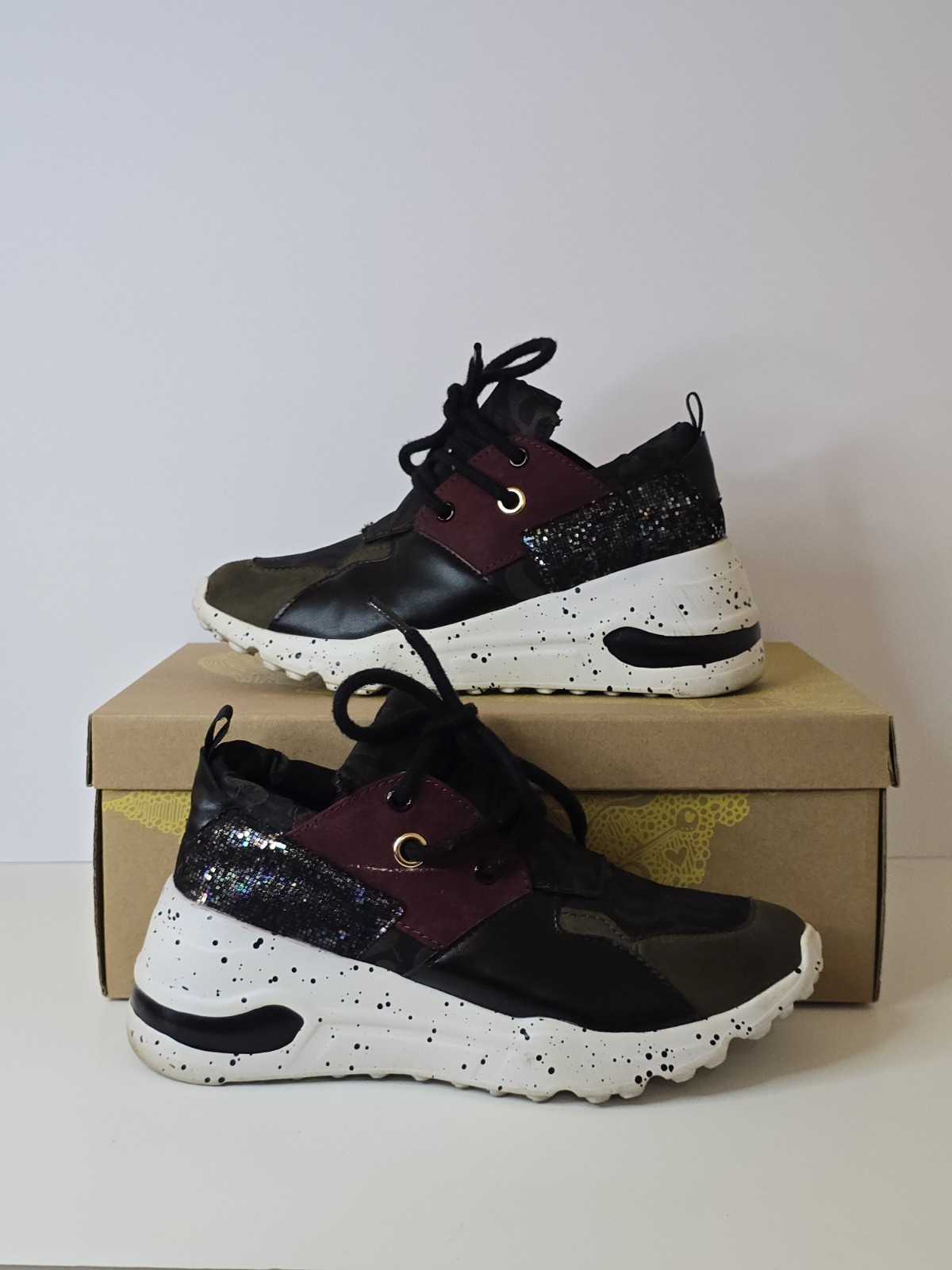 Mix No. 6 Cliff-Lee Chunky Platform Sneakers Olive Camo Womens Size 8 Sparkle