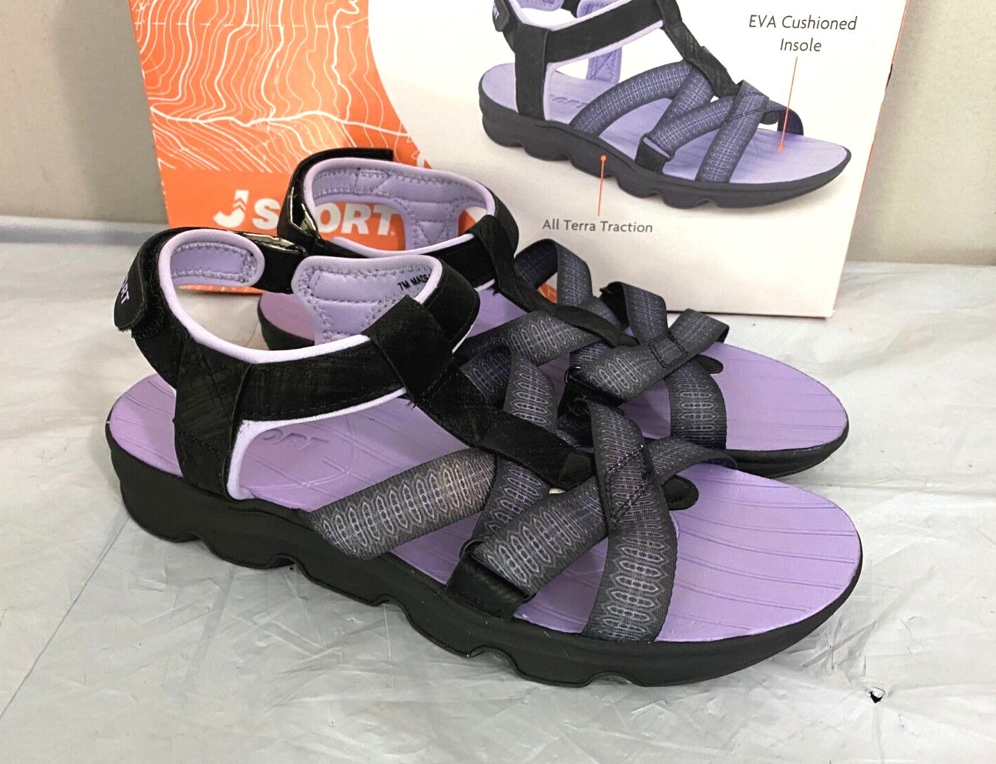 JSport Women’s KAIA Adjustable Strap Sports Sandal – SIZE 7, 8, 11 -Black/Purple