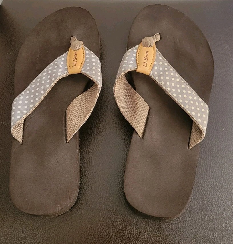 LL Bean Sandals7M Brown/Gray Polka Dot Foam Sport Trail Outdoor Thong Flip Flop