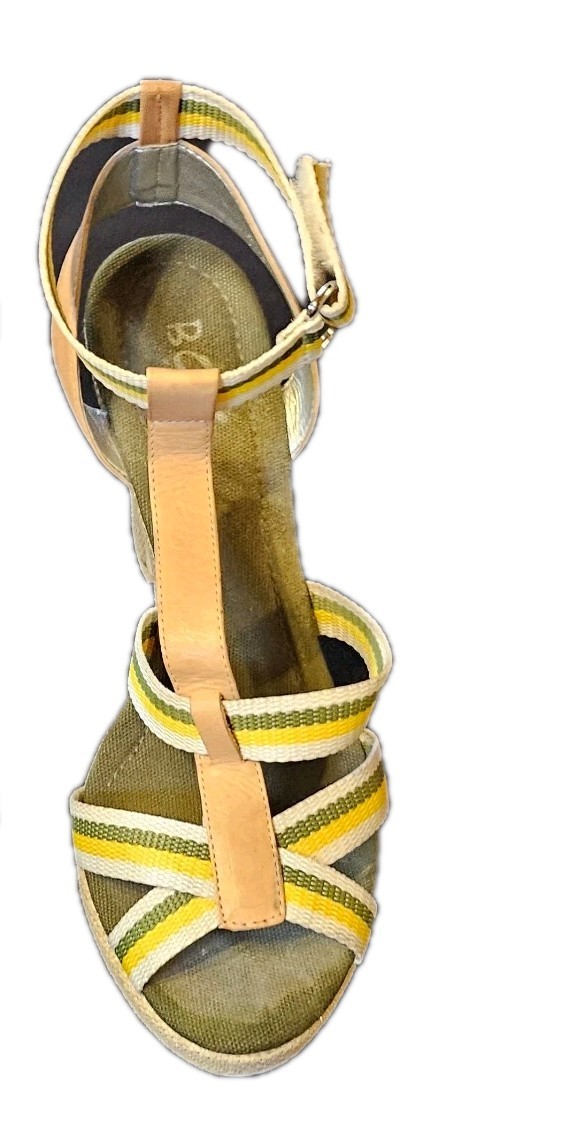 BCBG Green/Yellow Strappy Fabric Sparkle Heel Womens SZ 10B Party Cocktail,