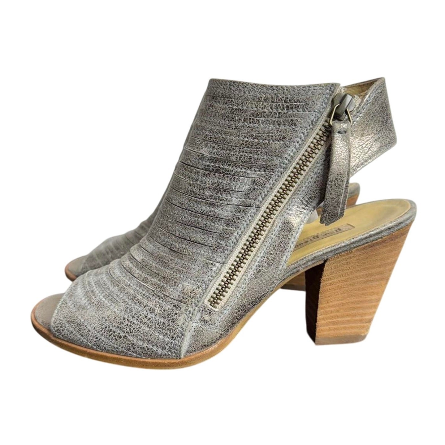 Women’s Paul Green Cayenne Goldish-Silver Leather Peep Toe Heels