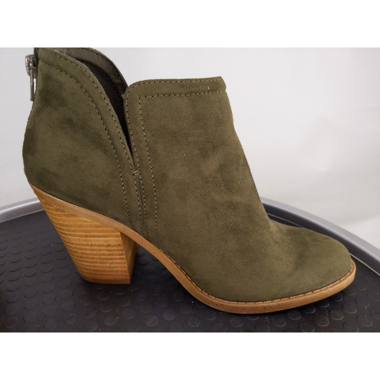 Joie Kayden Ankle Boots Womens 6.5 Olive Green Suede Textile Stacked Block Heel