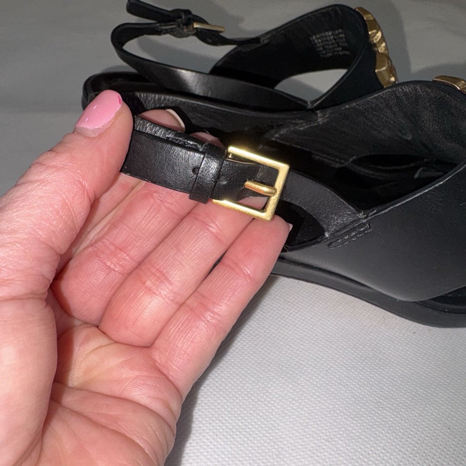 Tory Burch Eleanor Black Leather Block Heel Slingback Sandals US 6 Gold Logo