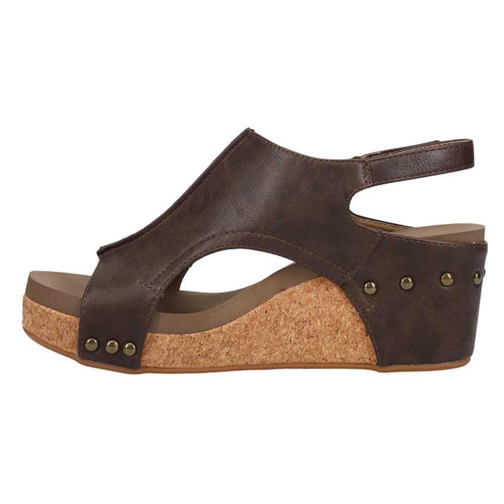 Corkys Carley Studded Slingback Wedge Womens Brown Casual Sandals 30-5316-CHSM
