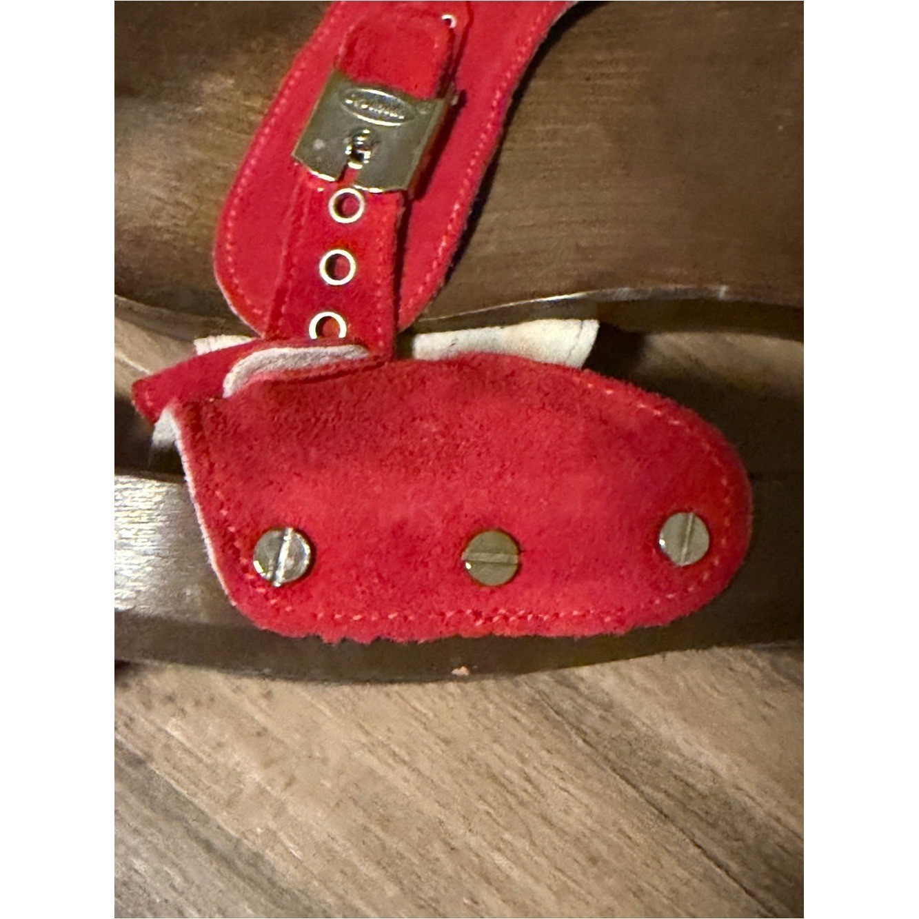 Dr. Scholl’s Original Exercise Sandals Red Suede Wood Size 9 Made in Italy