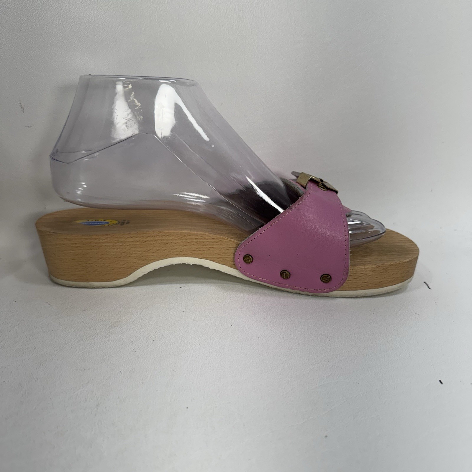 Dr. Scholl’s The Original Wooden Sandals Slides Pink Leather Size 7 Italy