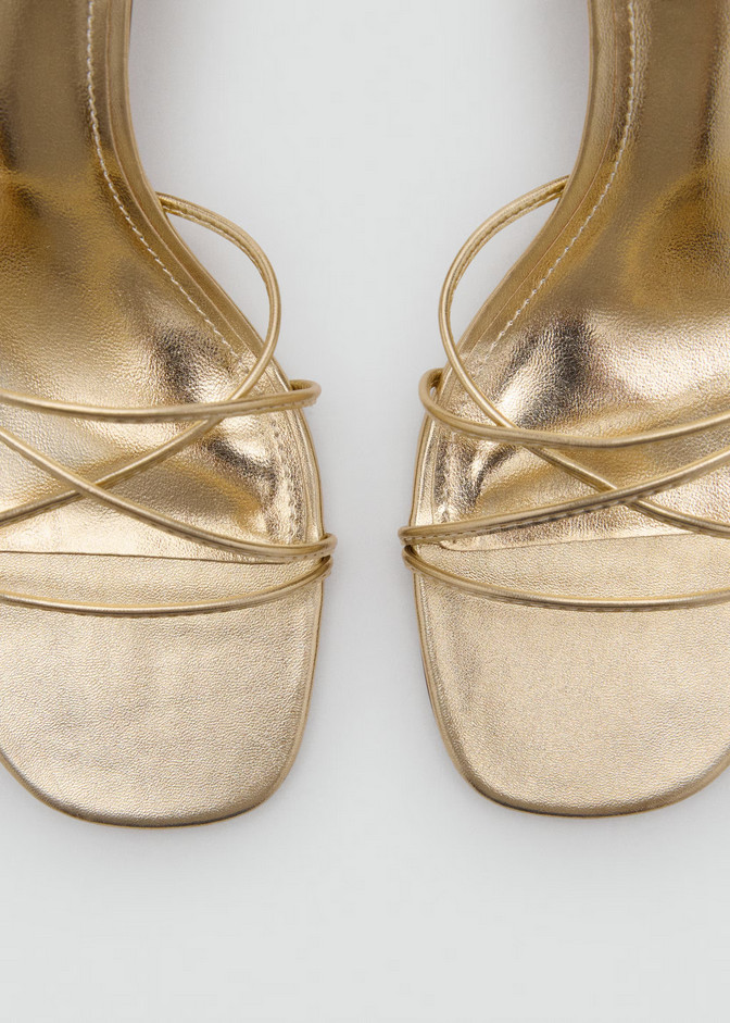 NEW MANGO MNG GOLD BLOCK HEEL STRAPPY SANDALS SHOES SZ 38 US 7.5