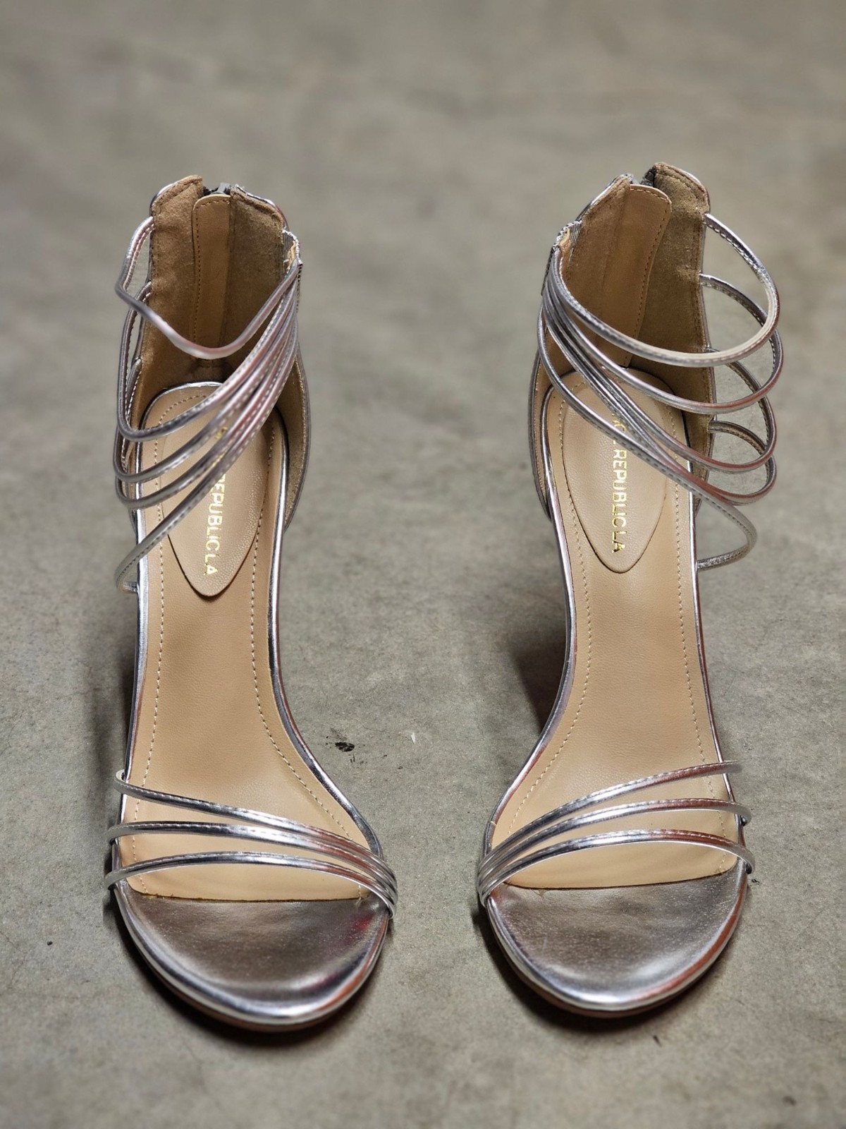 Strappy Metallic Silver High Heel Sandals With Ankle Strap Closure – Womens