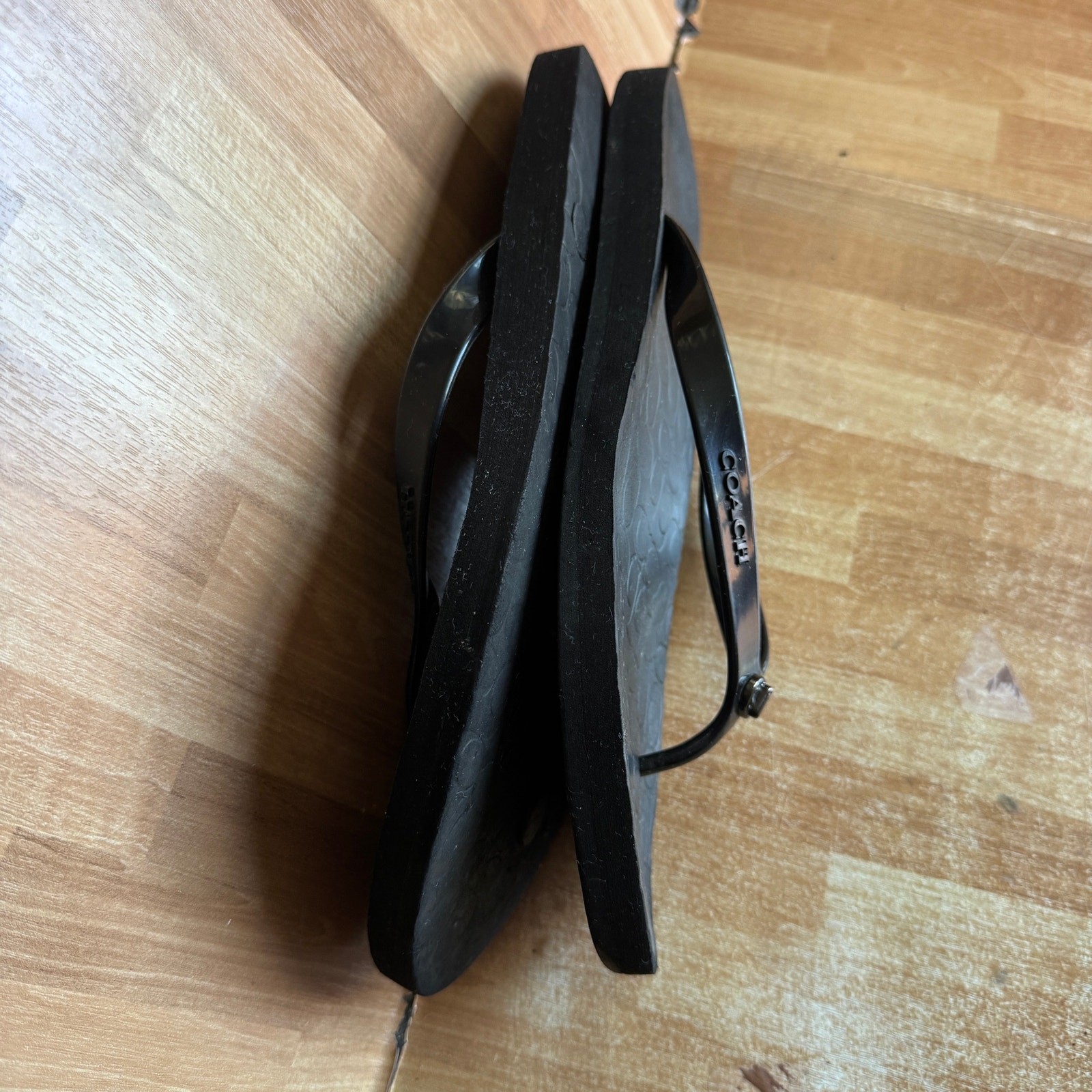 Coach Abbigail Black Turnlock Signature Rubber Flip Flop Thong Sandals