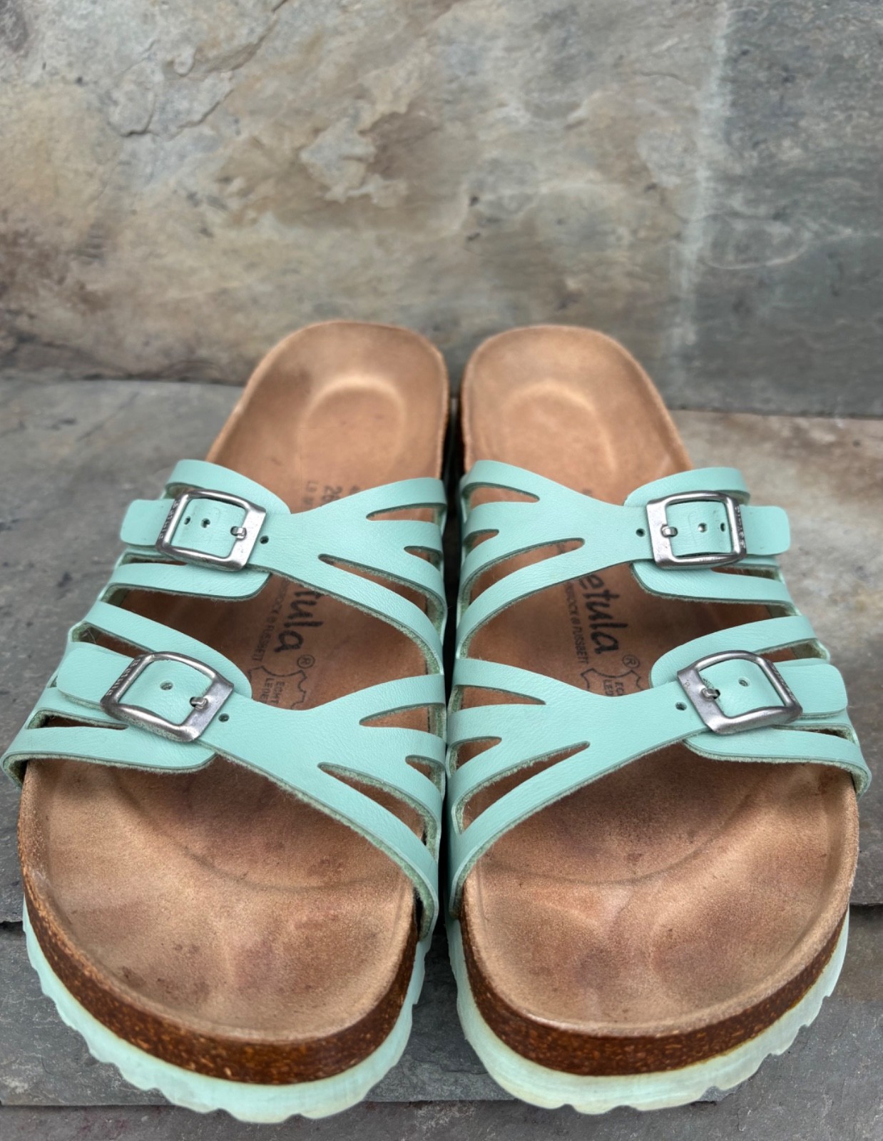 BETULA x Birkenstock GRANADA (40/9-N) Seafoam Green Birkoflor Sandals Slides