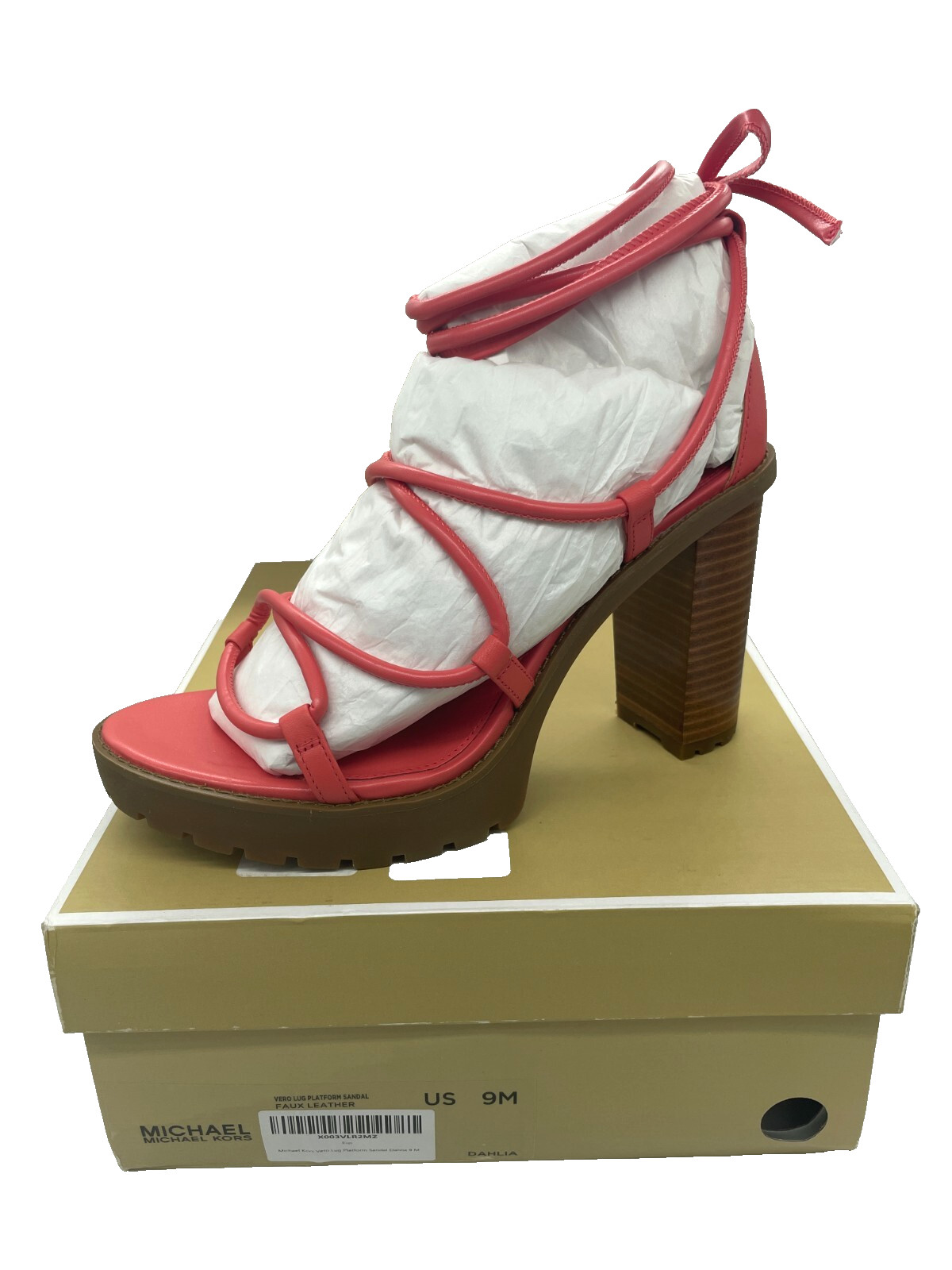 Michael Kors Vero Lug Platform Sandal Faux Leather Dahlia Size 9