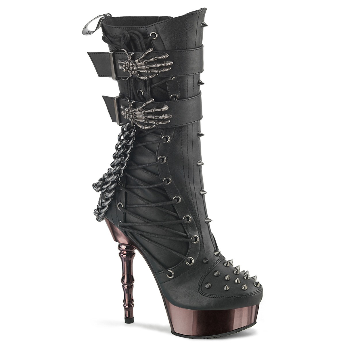 Black Biker Chick Chains Spikes Corset Goth Motorcycle High Heels Ankle Boots