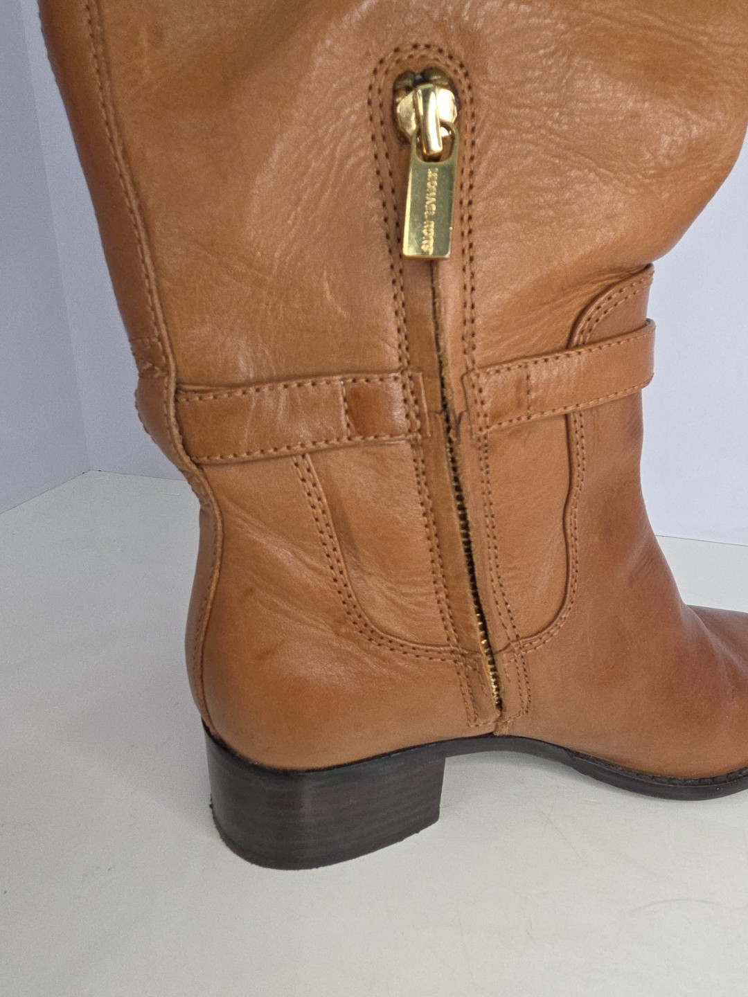 Michael Kors Hamilton Luggage Riding Boots Smooth Camel Colored Leather Sz 5.5 M