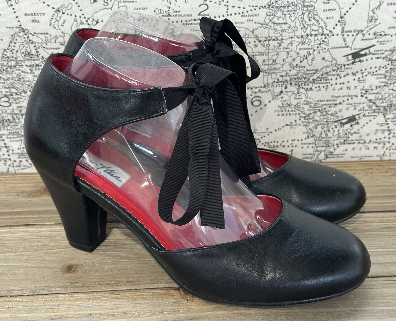 LULU HUN LONDON Retro Heels Tie Black Sz 8 Dancing Going Out Rockabilly