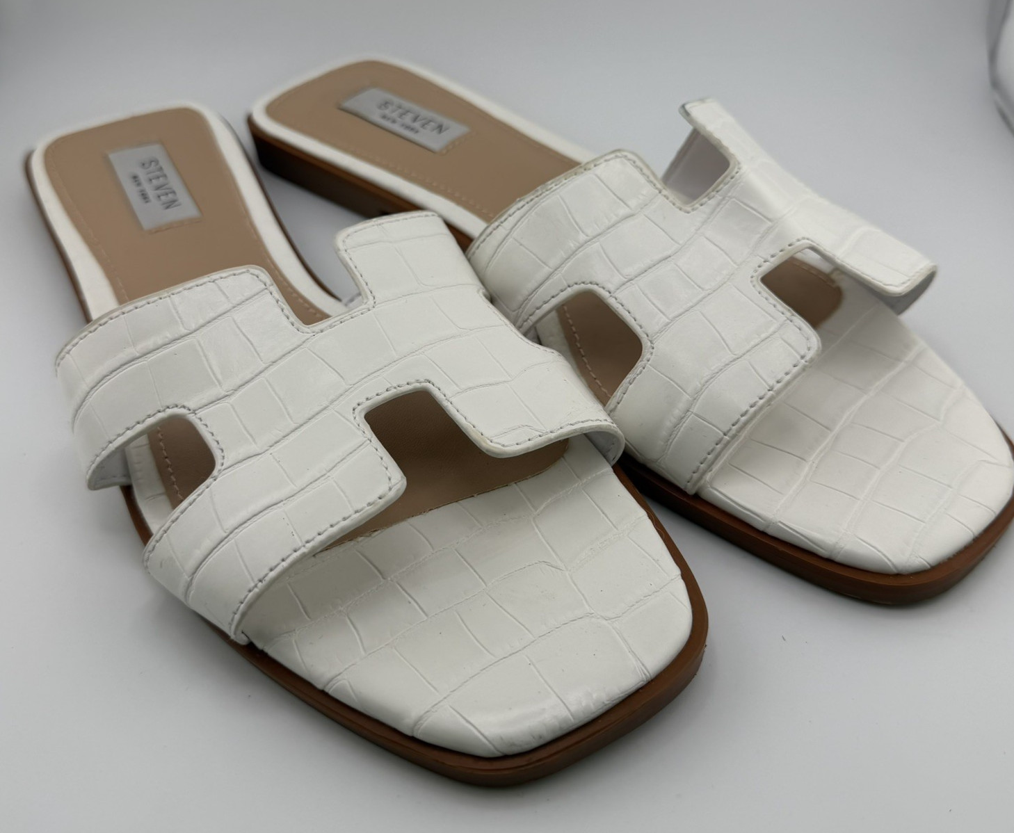 Steven New York Hadyn Hanna Flat Slide Sandals White Womens Size 9