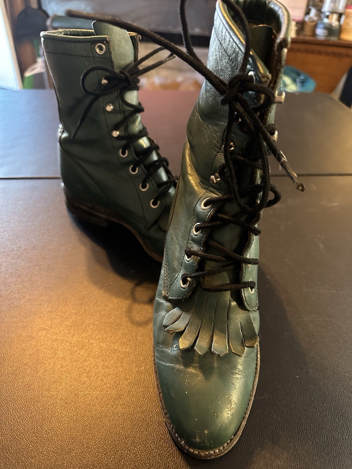 Women’s Vintage Justin Boots Size 5 B Green Lace Up (See Photos For Details)