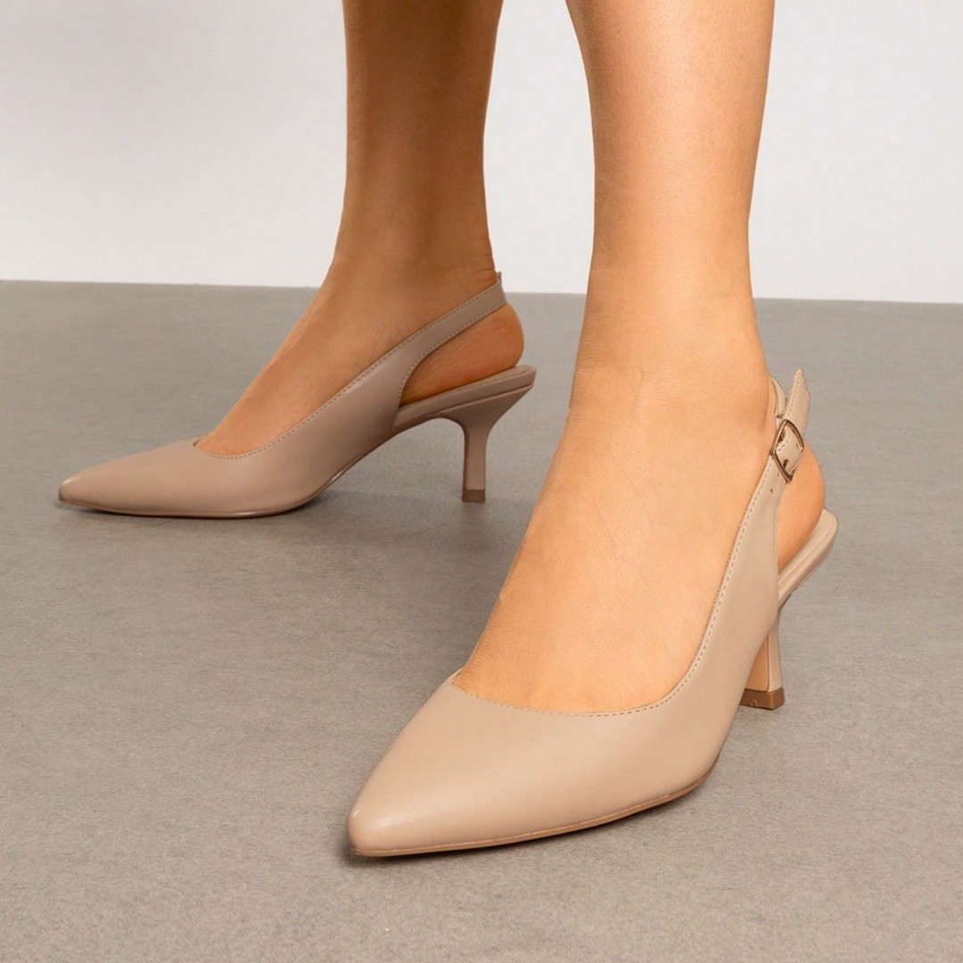 US Women Dress Pumps Low Kitten Heel Pointed Toe Slingback Wedding Party Pumps
