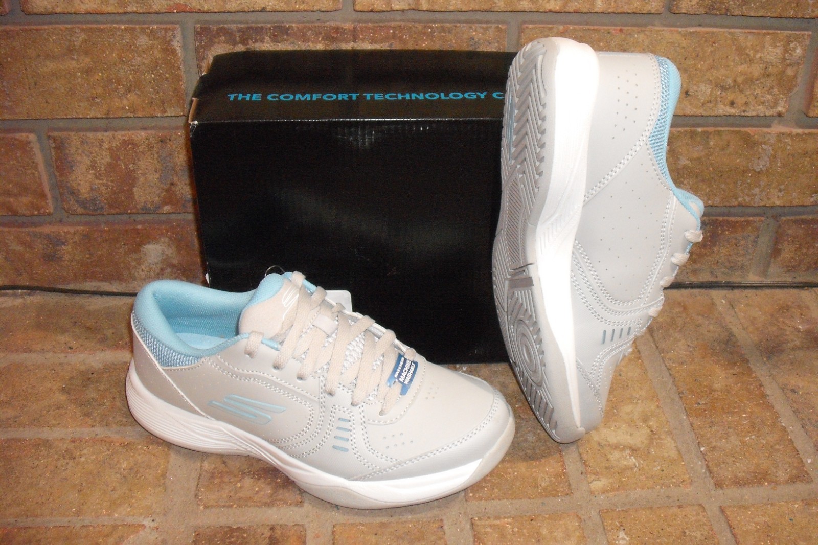 New Skechers Viper Court Smash Lady’s Pickleball Shoe/172072 Gray-Blue/MSRP $79