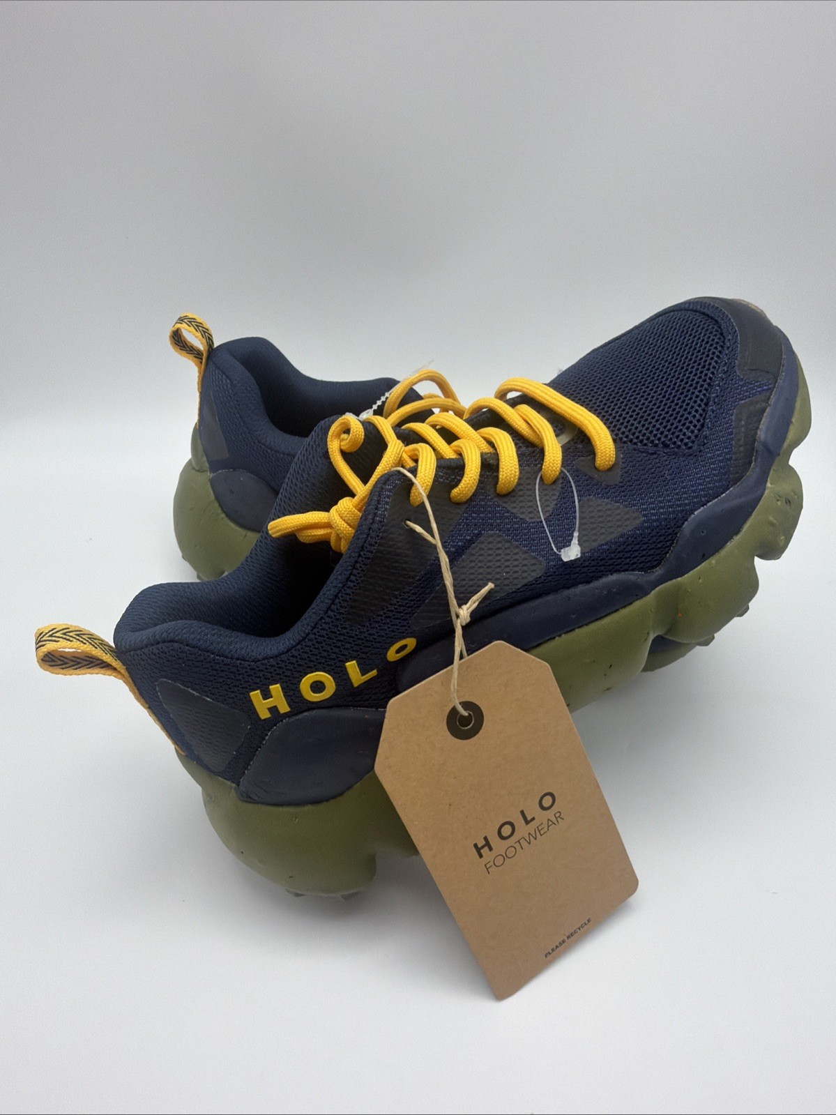 NEW HOLO Women Nephelae Sneakers Navy Blue Yellow Recycled Eco Trail Shoes 7
