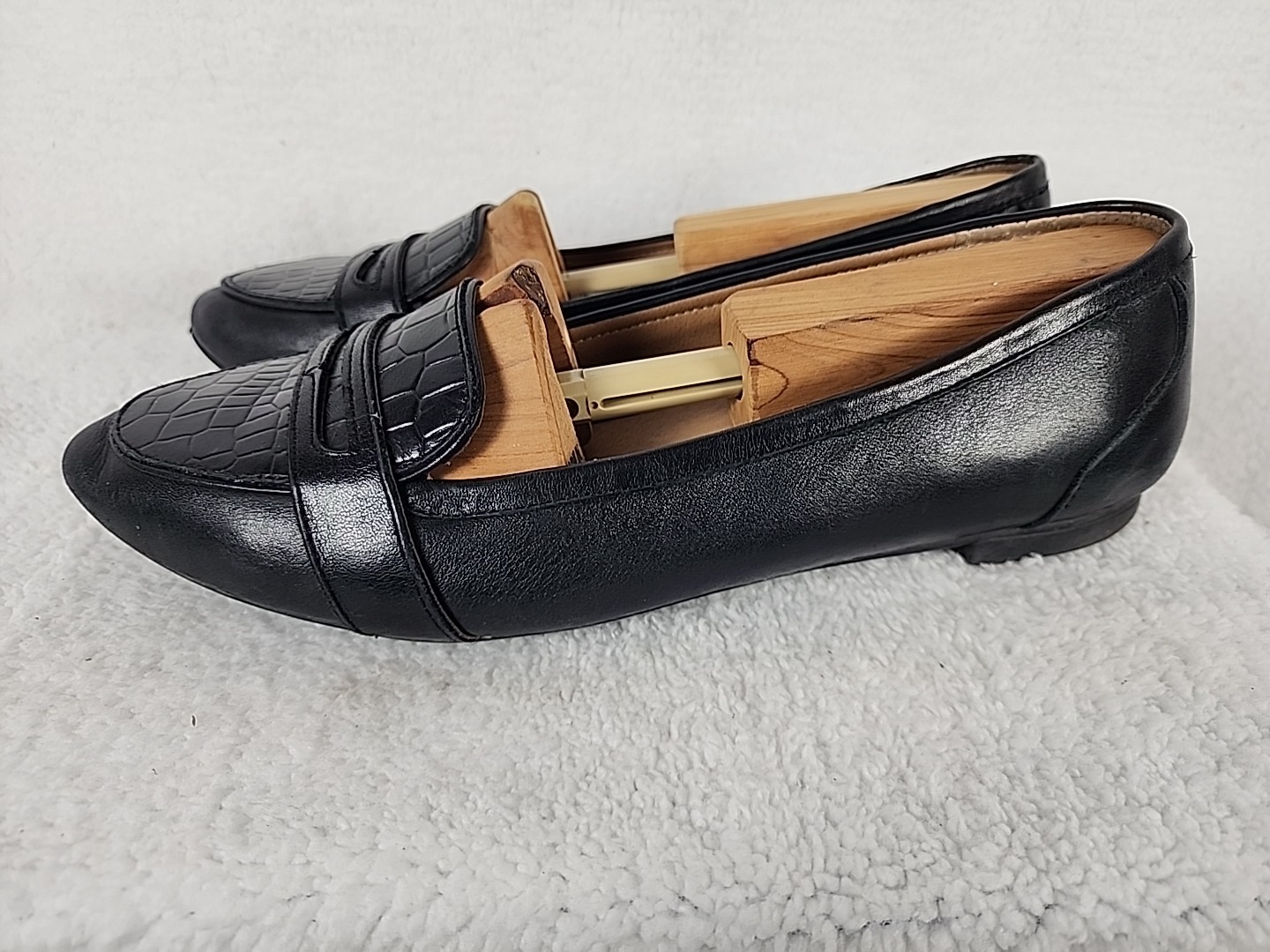 Vionic Savannah Flat Loafer Casual Shoes WOMENS 7.5 Black Alligator Look Leather