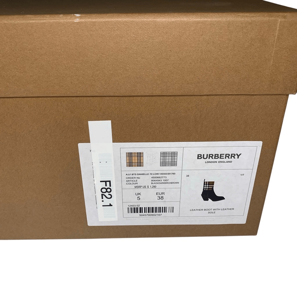 Burberry Danielle Low Calf Nova Check Heeled Boot EU 38 Leather and Wool Pull On
