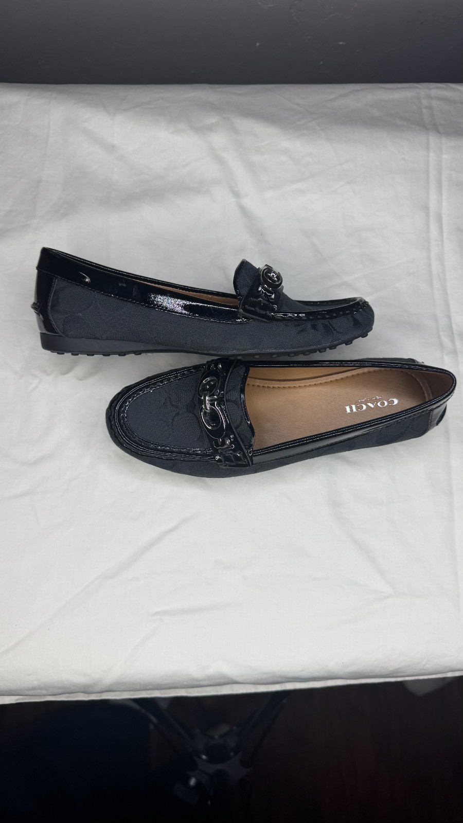 Coach Amber Signature C Canvas Loafers Black Patent Leather Flats Women’s Size 6