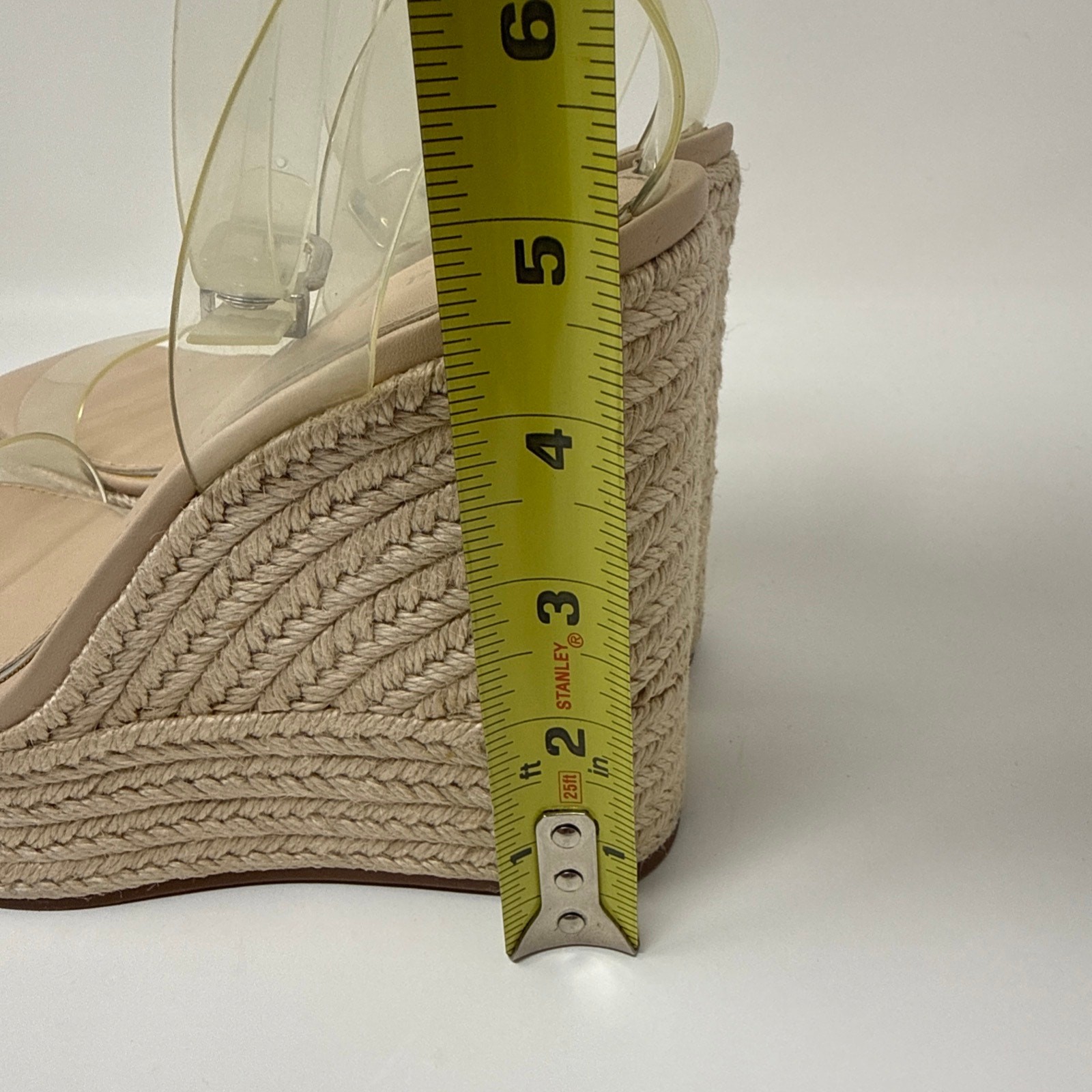 Gianni Bini Espadrille Platform Wedge Sandals Women 6 Nude Clear PVC Ankle Strap