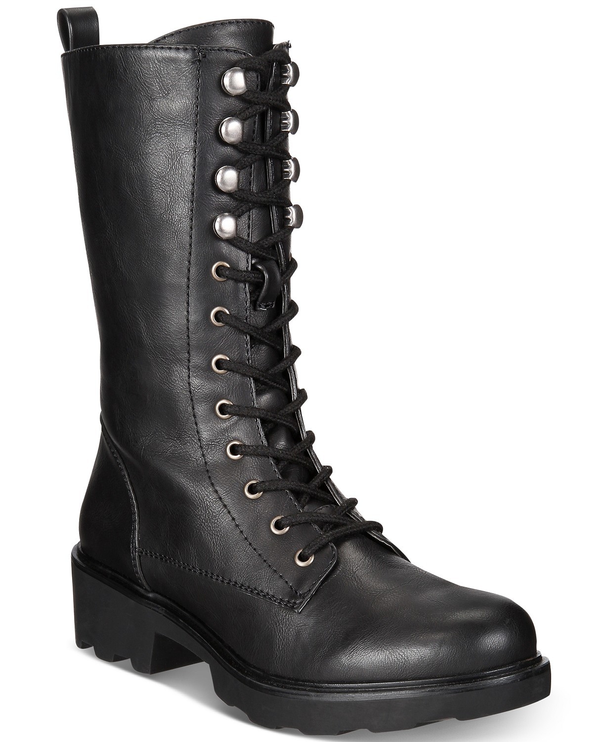 SEVEN DIALS Kelci Combat Boots Mid-Calf Lug Sole Booties Punk Goth Metal