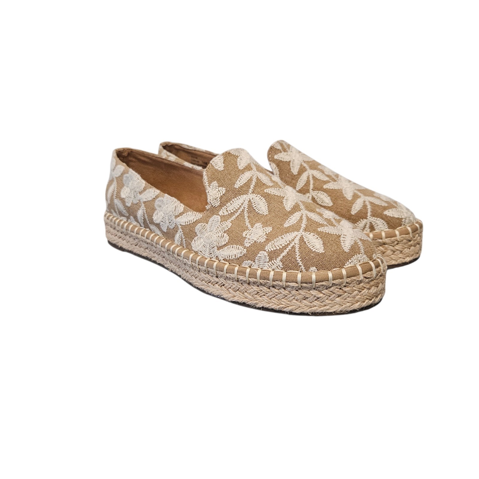 JOIE Cara-BF Beige and White Floral Embroidered Espadrille Slip-Ons Size 10