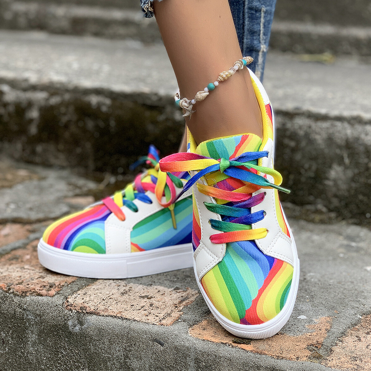 Women’s Rainbow Walking Sneakers Casual Sports Tennis Running Shoes New