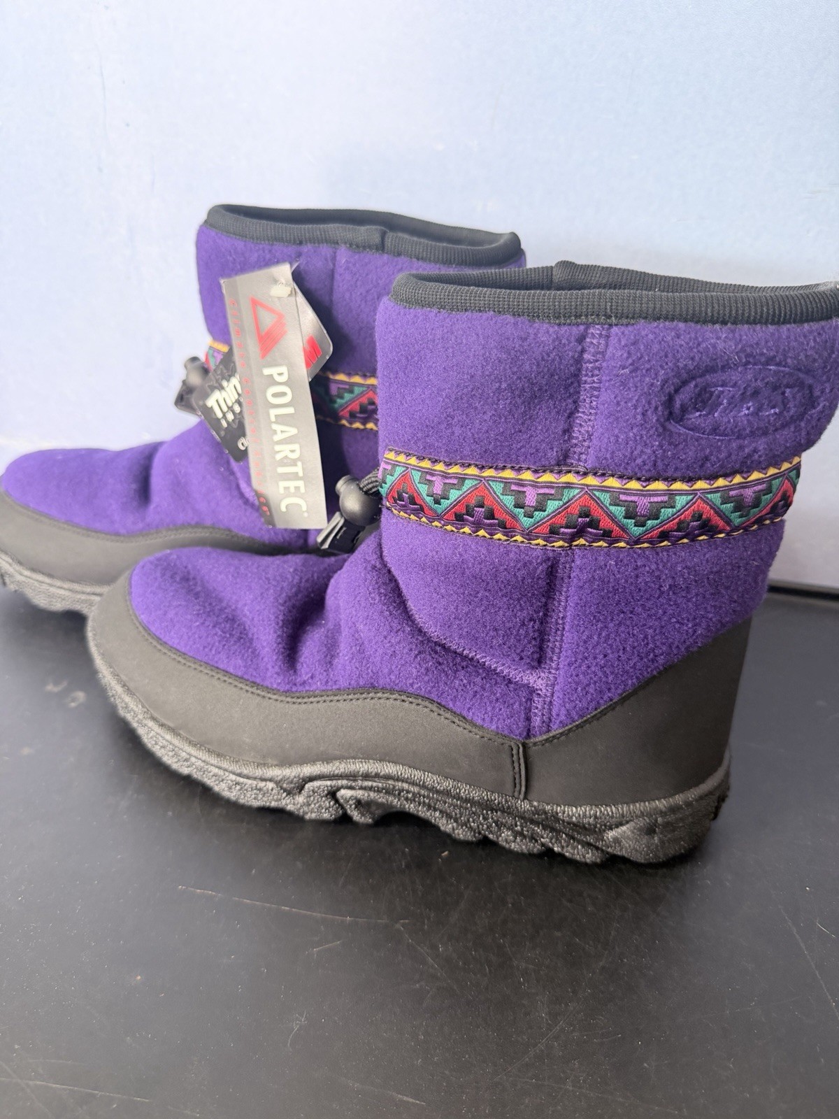 JIBS Vtg Purple Fleece Polartec Ankle Boots Fleece Lined Drawcord Eu 40 US 9 NWT