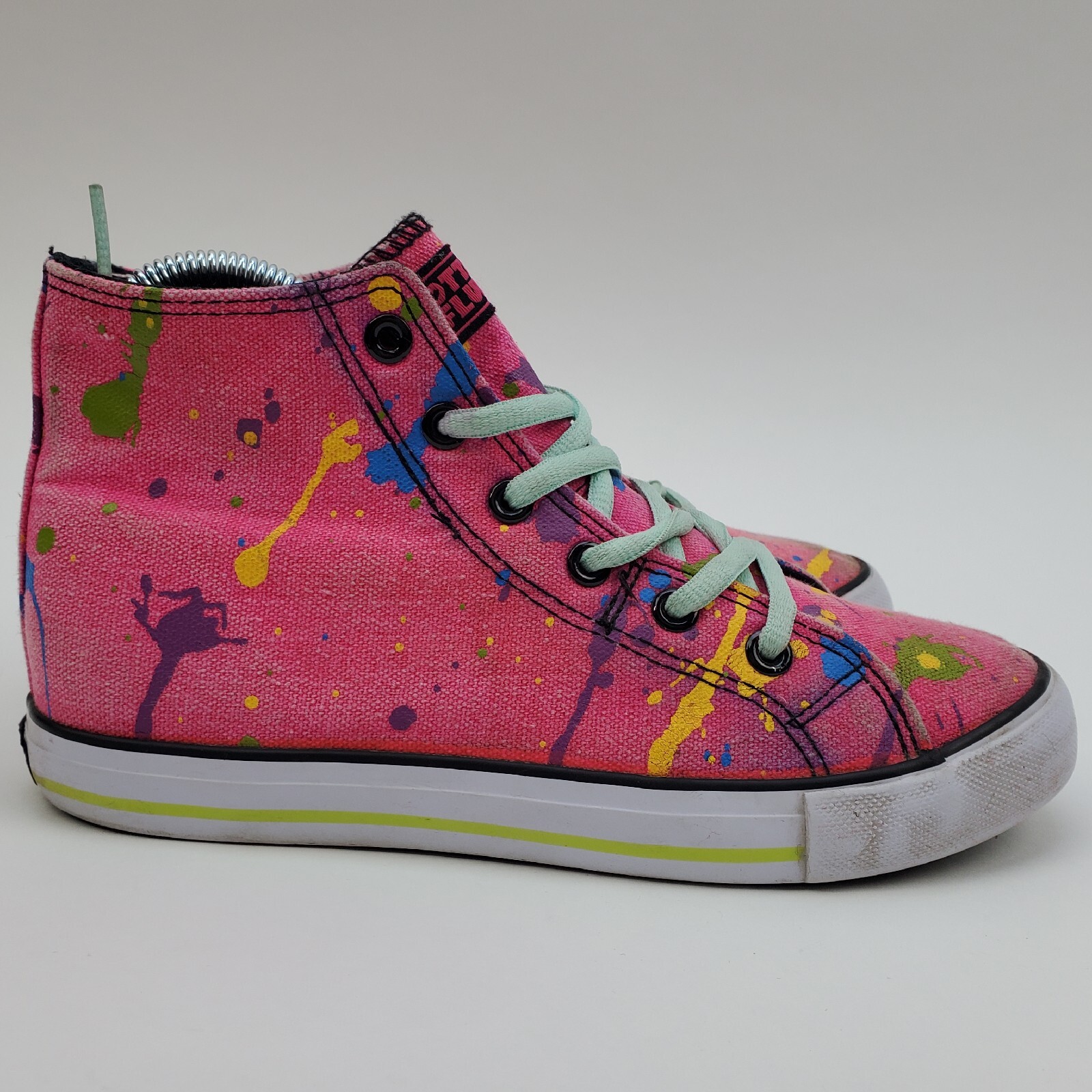 Gotta Flurt Womens Sz 3 Paint Splattered High Top Sneaker Shoes Pink Multicolor