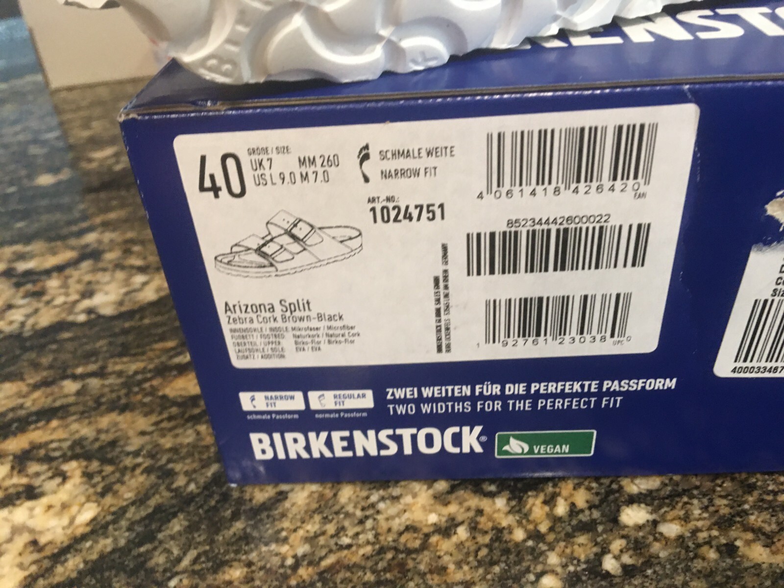 New Womens Birkenstock Arizona Split Zebra Cork Sandals, size 9 Narrow