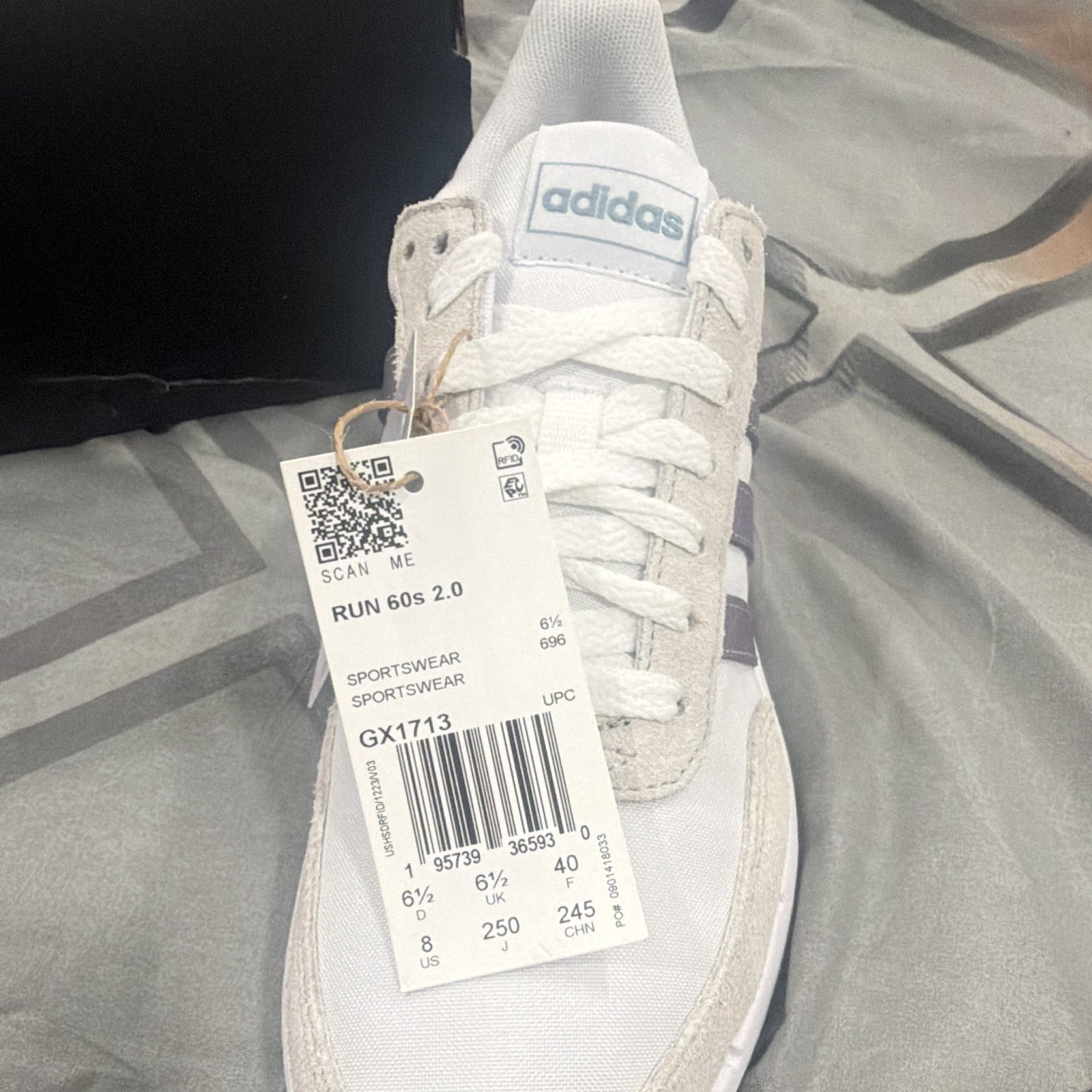 adidas Run 60s 2.0 Women’s Athletic Sneakers Low Top Lace Up White/Purple GX1713