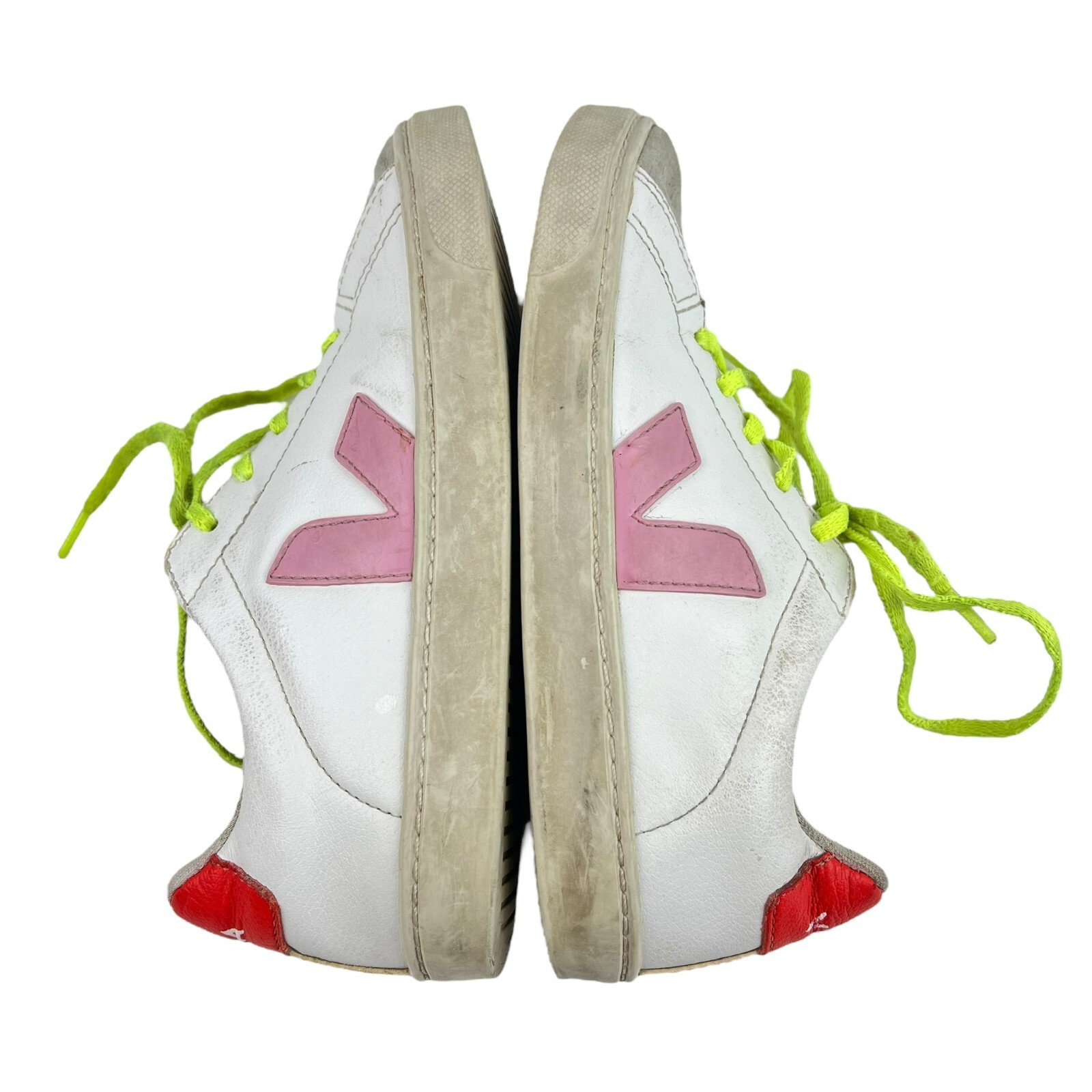 VEJA Women’s Leather Sneakers White Pink Red Neon Laces • Size US 4 | EU 35