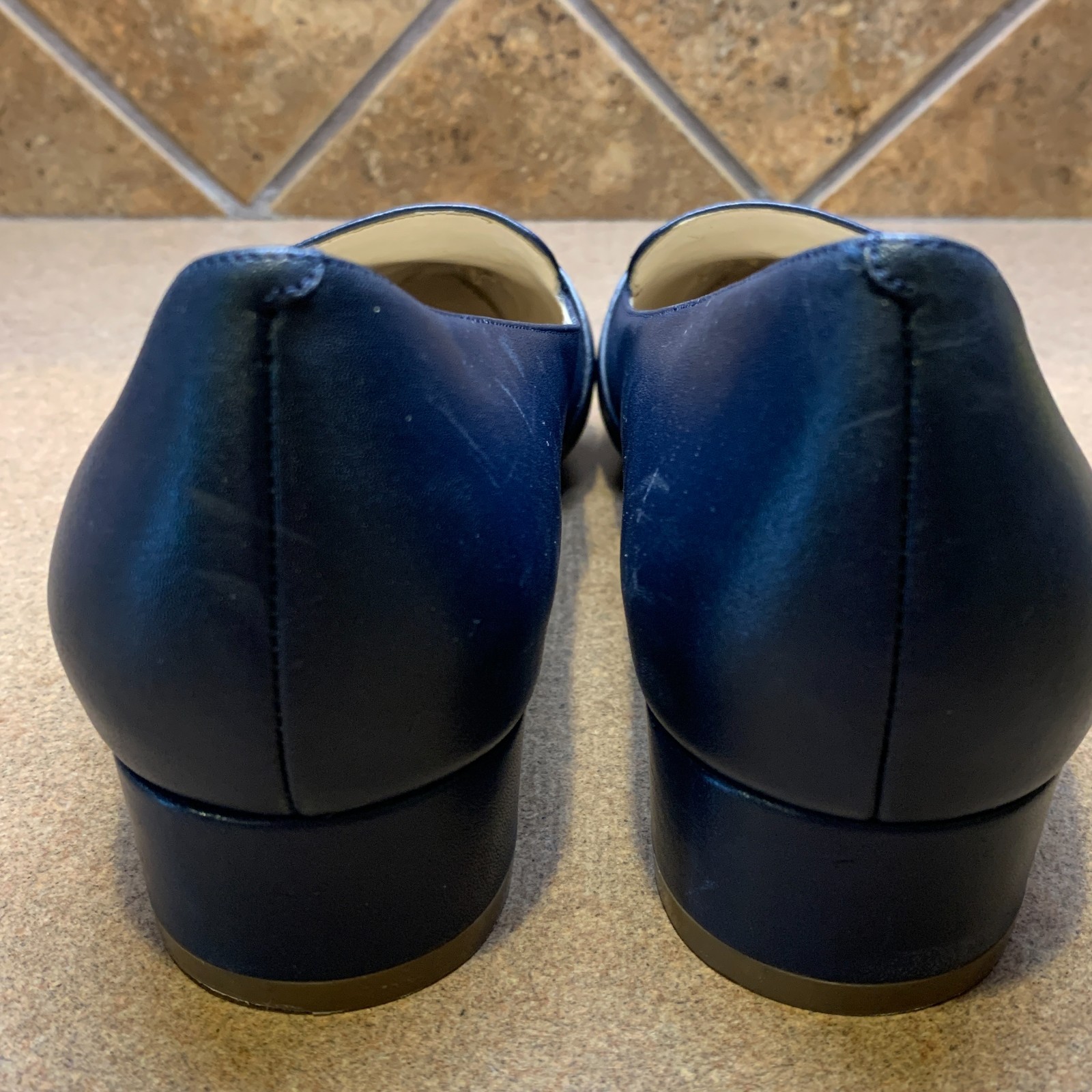 Cole Haan Camila Navy Blue Shoes SZ 8 B Woven Pointy Toe Leather Flat Loafers
