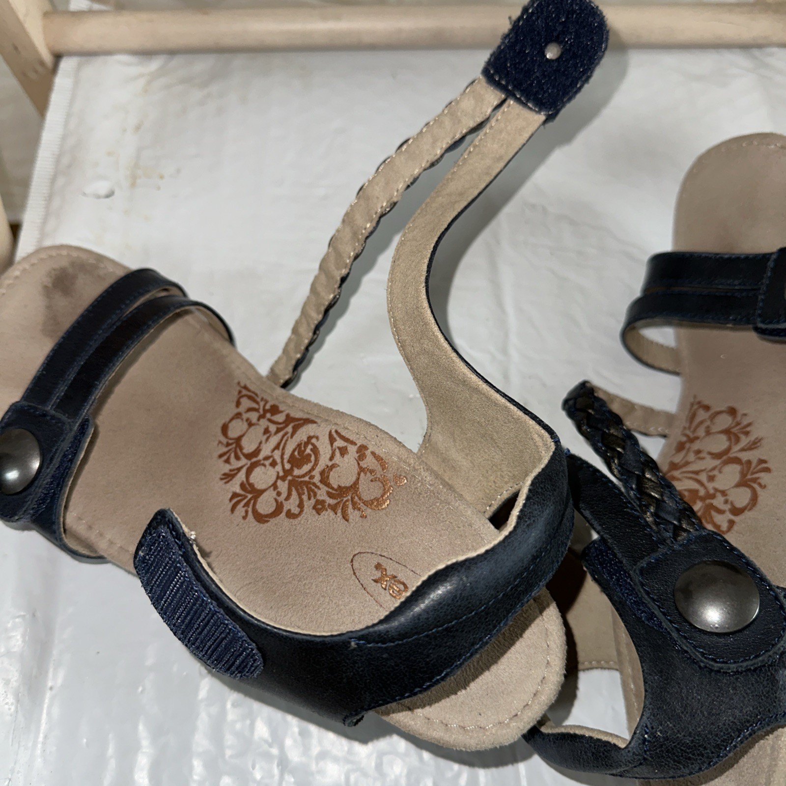 Aetrex Women’s Sandals Blue Wedge Leather Size EU 38 US 7 1/2