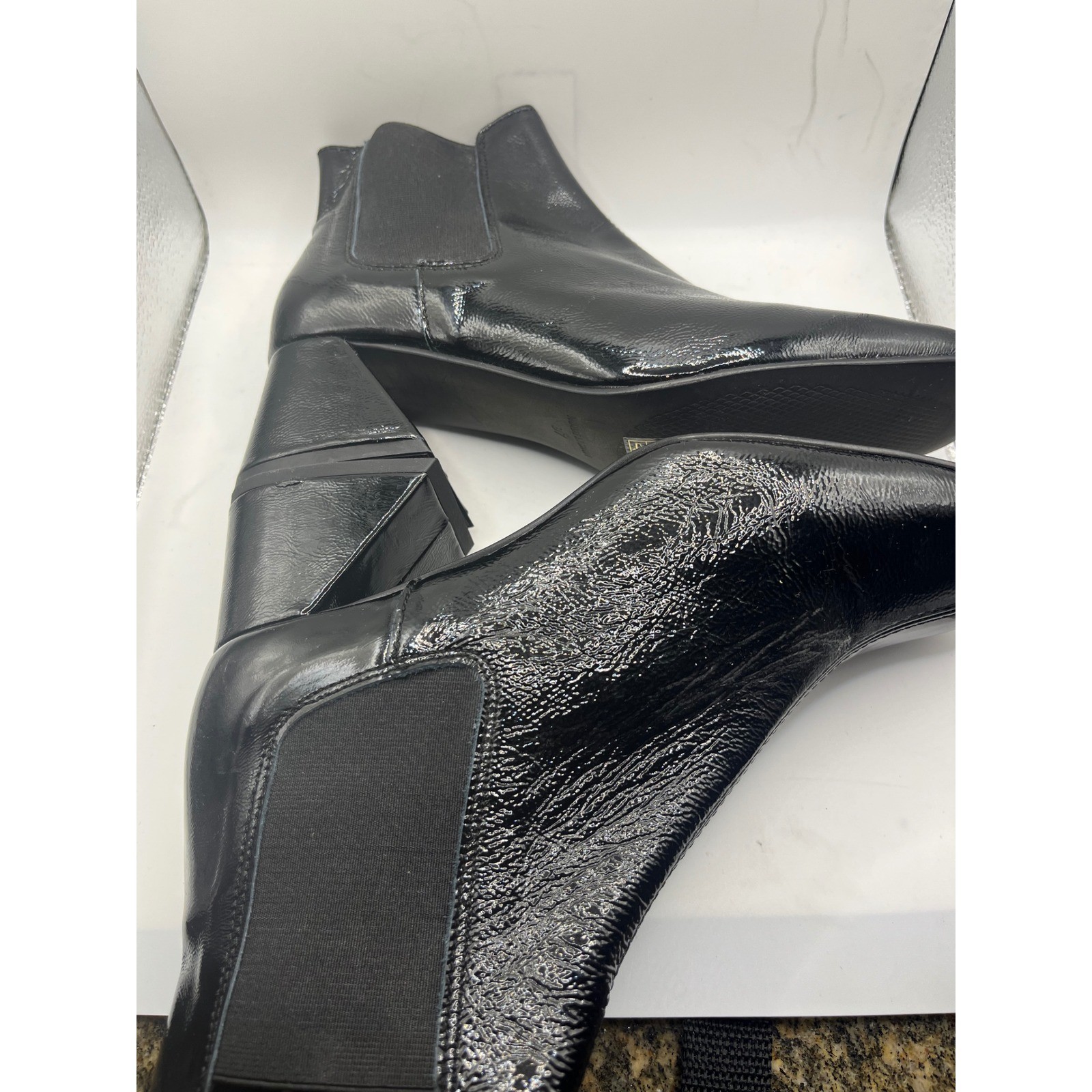 L’Intervalle Patent Leather Ankle Boots Square Toe Block Heel Booties