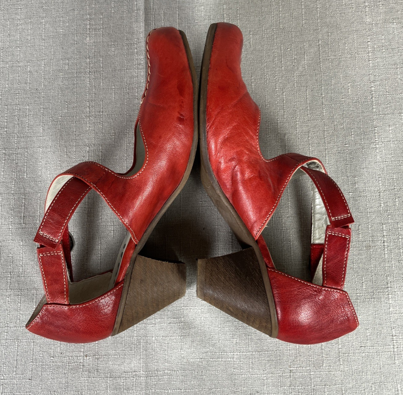 Fidji Womens Leather Mary Jane Shoes Block Heels Strappy Size 39 Cut Out Boho