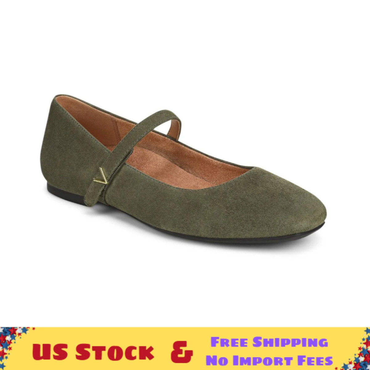 Vionic Alameda Mary Jane Flat – Dark Olive Suede, MEDIUM