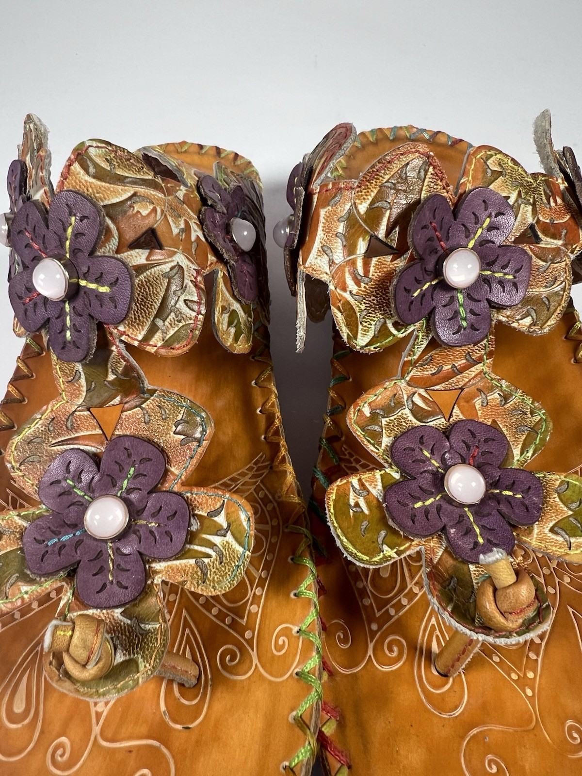 LArtiste Spring Step Crocus Womens 8.5 Floral Leather Wedge Sandals Rainbow 39
