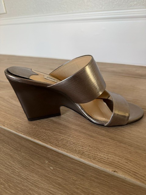 Jimmy Choo Size 38.5 Silver Leather High Heel Sandals