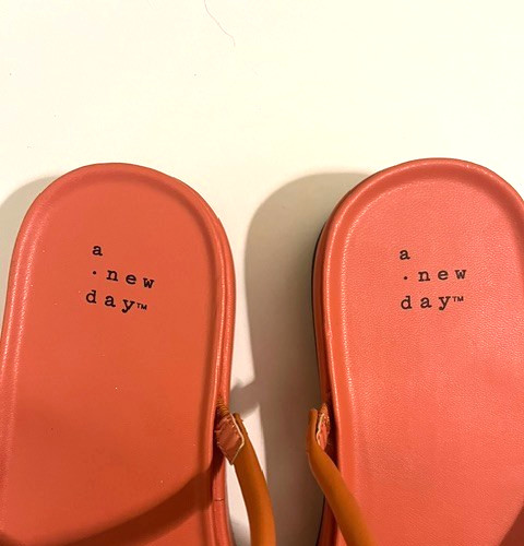 A New Day Dory, strappy platform sandals in apricot orange, slip on, size 8.5