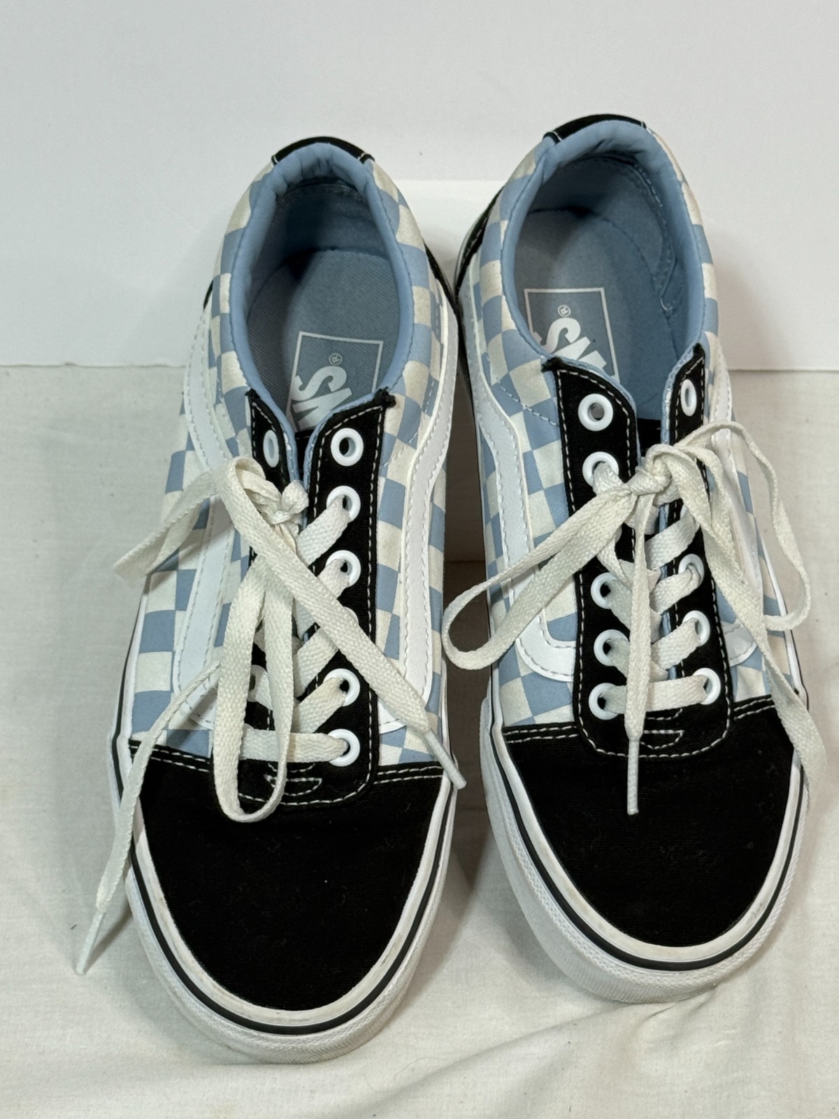 Vans Old Skool Blue Checkerboard Sneakers Womens Sz 7 Black Toe Skate Shoes Low