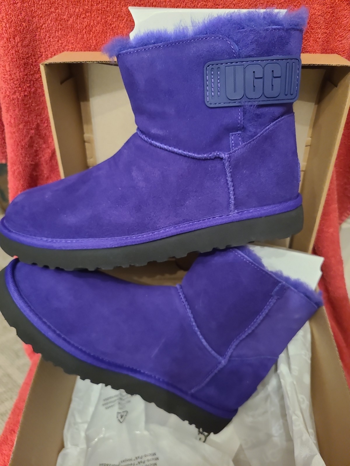 UGG Mini Bailey Logo Strap Boots Flat Ankle Booties Violet Night Suede US Size 9