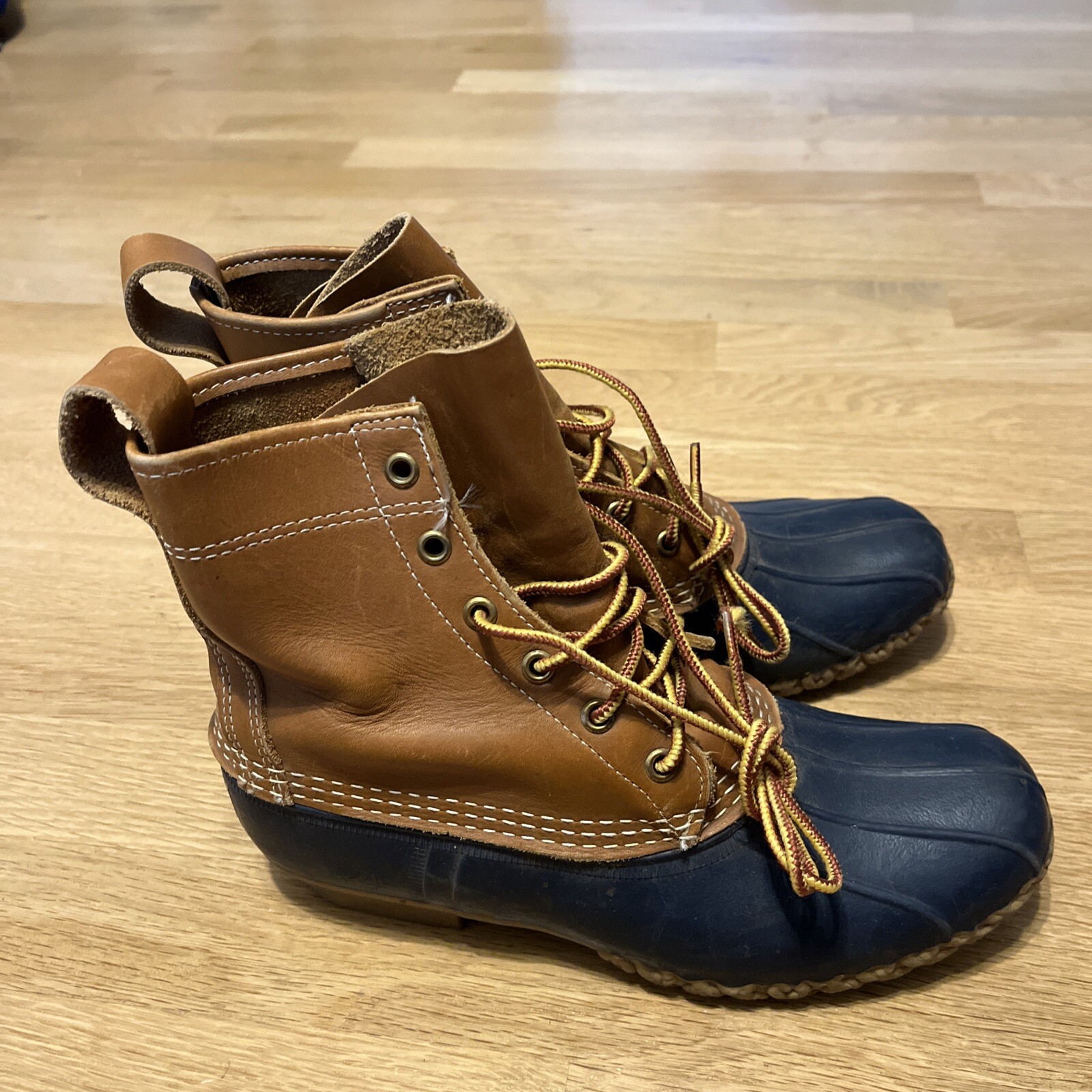 LL Bean Duck Boots Women’s Brown Blue Leather Waterproof Made In USA Size 8 M