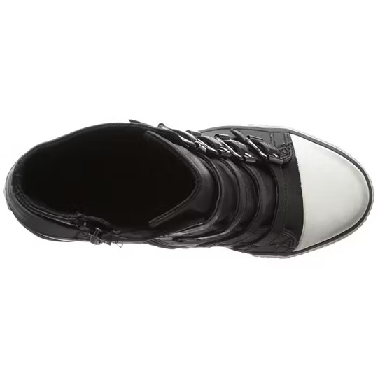 FSJ Custom Black Multi Buckle Wedge Sneaker Boots Round Toe Women