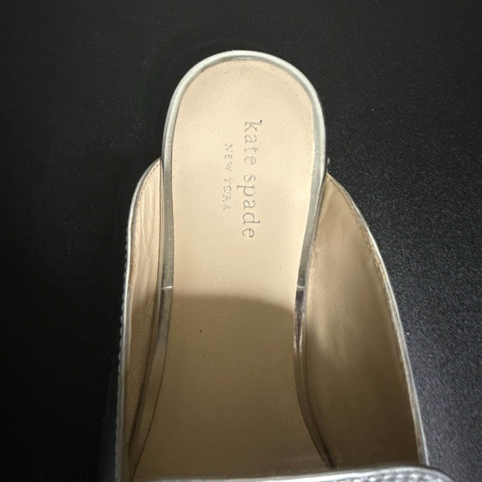 Kate Spade New York Laura Silver Specchio Leather Mules Slides Women Size 10M