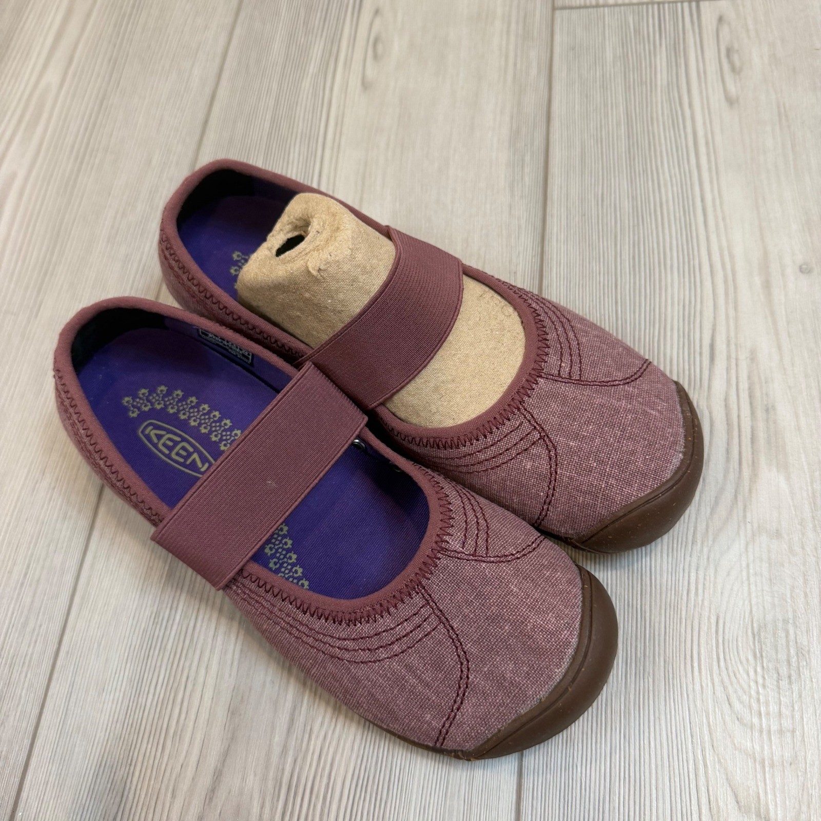 Keen Sienna MJ Canvas Mary Jane Flats Tawny Port Burgundy Womens 7 1010220 NEW