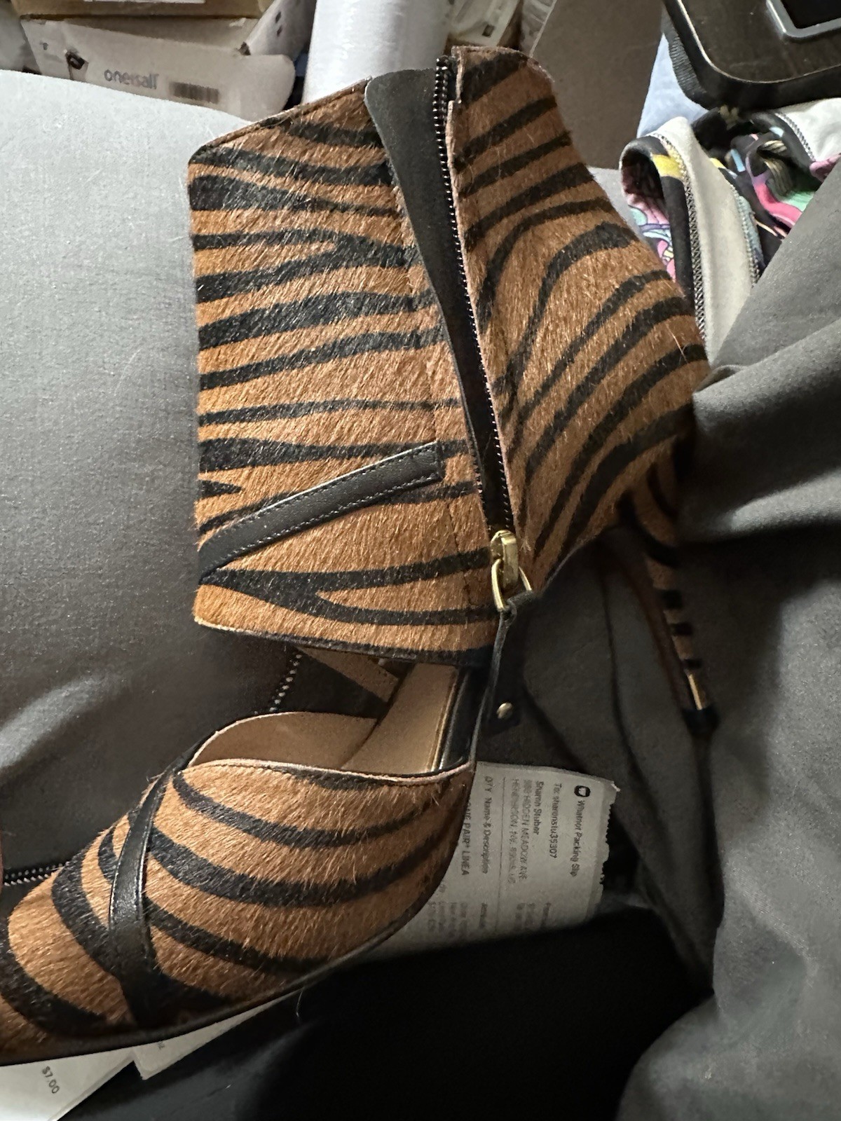 LINEA Paolo Women’s Ankle Bootie Animal Print Peep Toe Zip Brown/Black 5.5